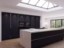 true handleless gravity kitchen in matt indigo blue
