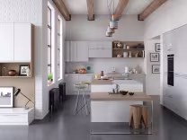 Zola gloss white and light grey kitchen cupboards