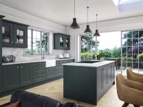 Carrick Shaker kitchen matt kombu green with kitchen island replacement cupboard doors and drawer fronts