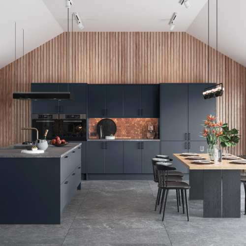 Black kitchen units modern kitchen with wood