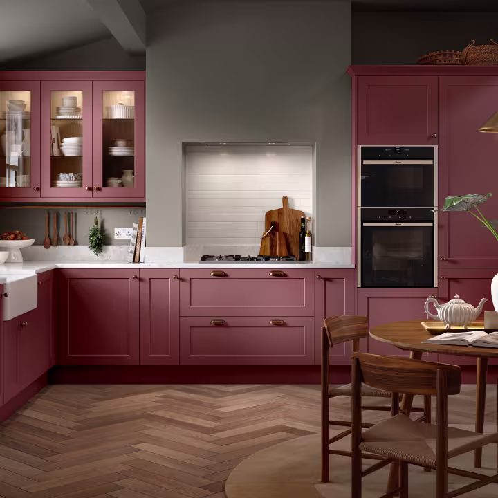 Richmond Shaker kitchen in supermatt rusty red replacement cupboard doors and drawers