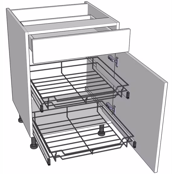 Drawerline open base unit for pull out storage with doors/drawer fronts