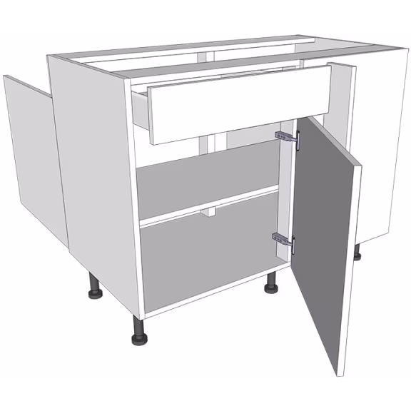 Peninsula variable corner drawerline base unit carcass with doors/drawer fronts