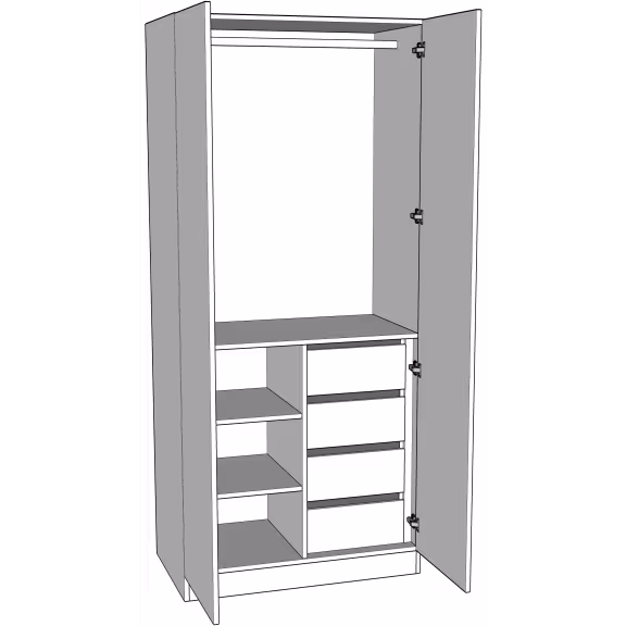 Double wardrobe bedroom units with 4 internal drawers, shelves and top hanging with doors/drawer fronts