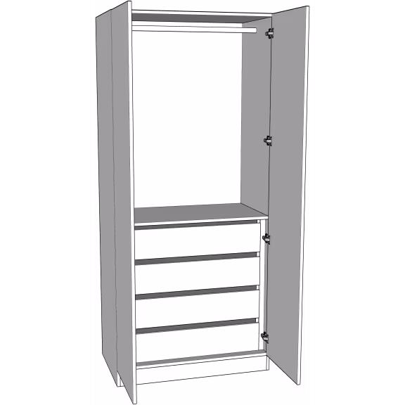 Double wardrobe bedroom units with top hanging and 4 internal drawers below with doors/drawer fronts