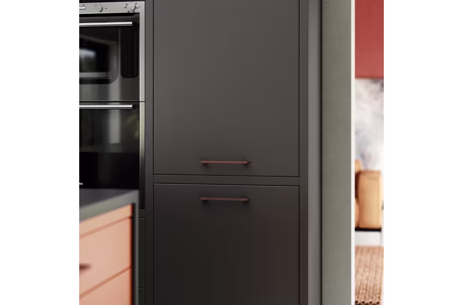 Zola Soft Matte orange, dust grey and graphite kitchen with kitchen island replacement cabinet, cupboard doors and drawer fronts