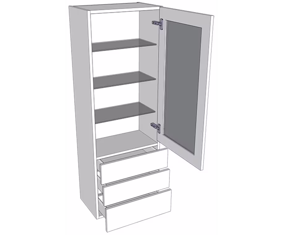 Tall glazed dresser unit carcass 1390mm high with doors/drawer fronts