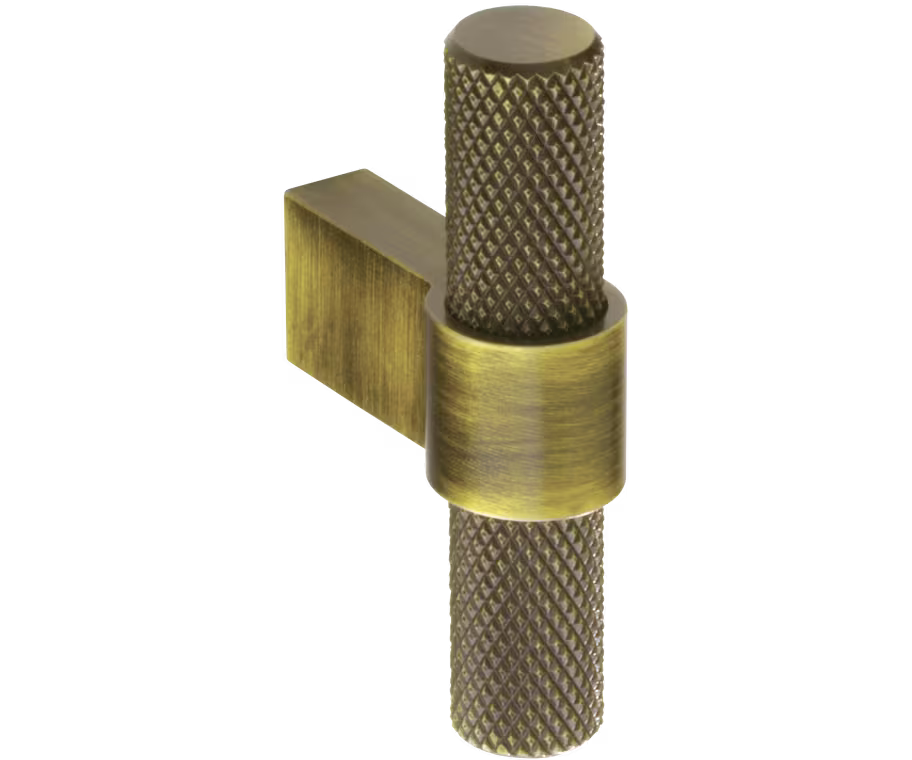 knurled t knob in aged brass