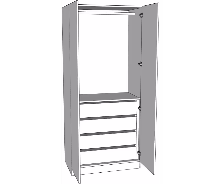 Double wardrobe bedroom units with top hanging and 4 internal drawers below with doors/drawer fronts