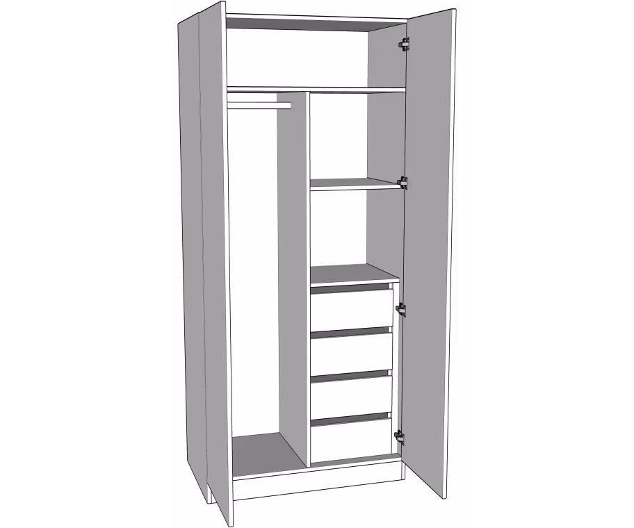 Double wardrobe bedroom units with 4 internal drawers, shelves and hanging space with doors/drawer fronts