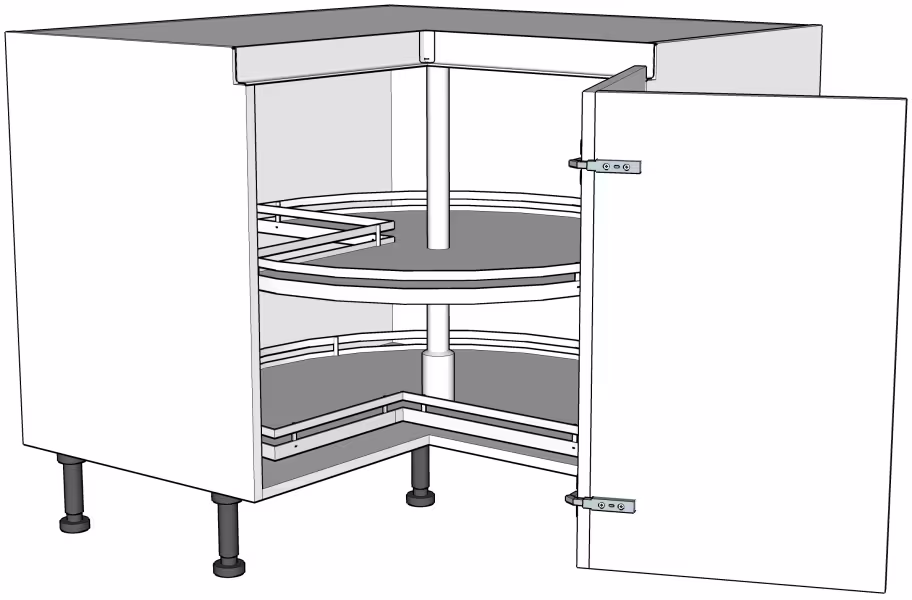 Corner carousel base unit with bi-fold doors True Handleless version
