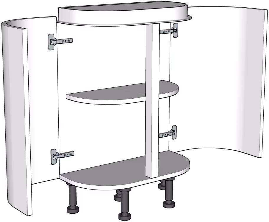 D Shaped Curved Kitchen Base Unit True Handleless version