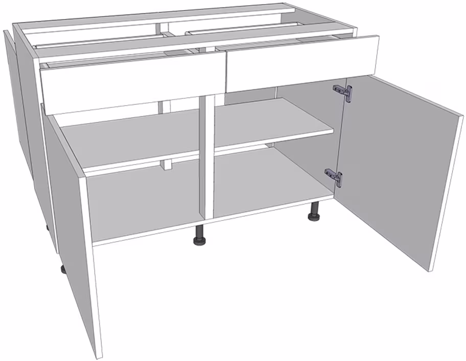 Drawerline peninsula double base unit with doors/drawer fronts