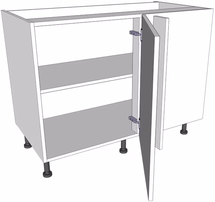 Variable corner highline base unit carcass with doors/drawer fronts