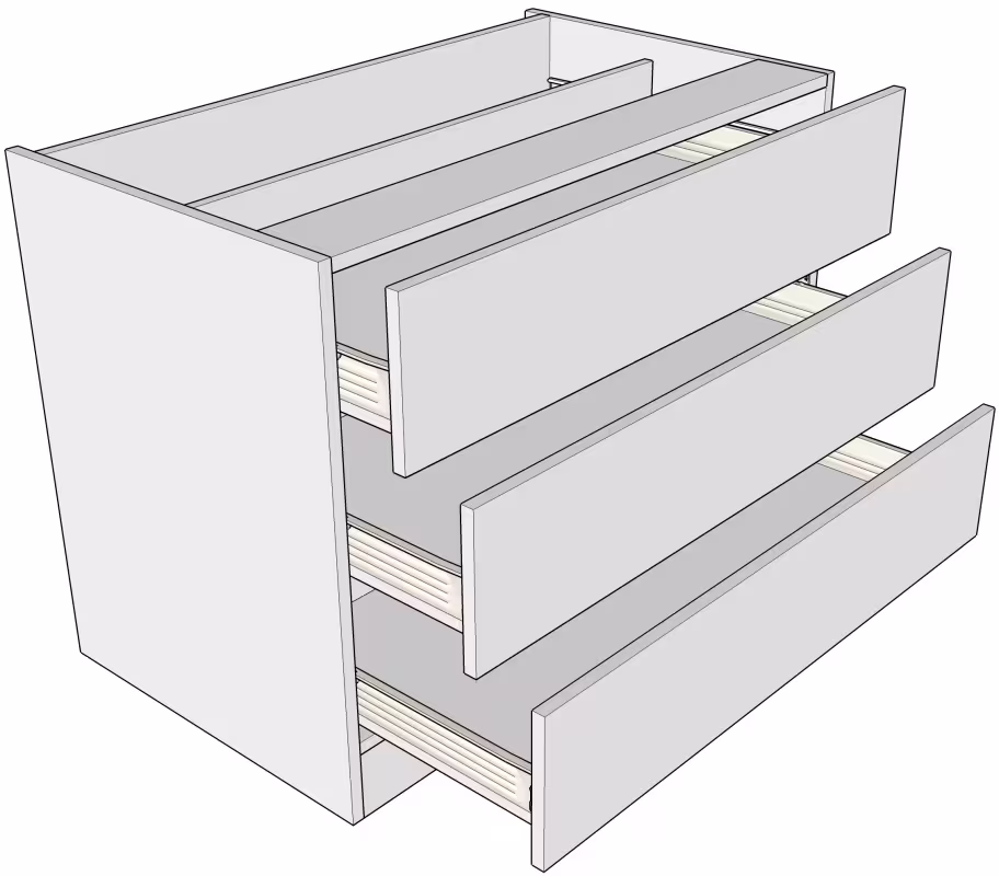 3 drawer standard height bedroom drawer unit with doors/drawer fronts
