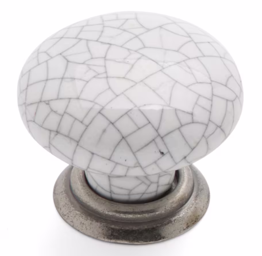 winchester round knob and back plate in pewter and white
