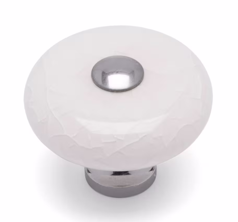 chrome and white crackle round knob