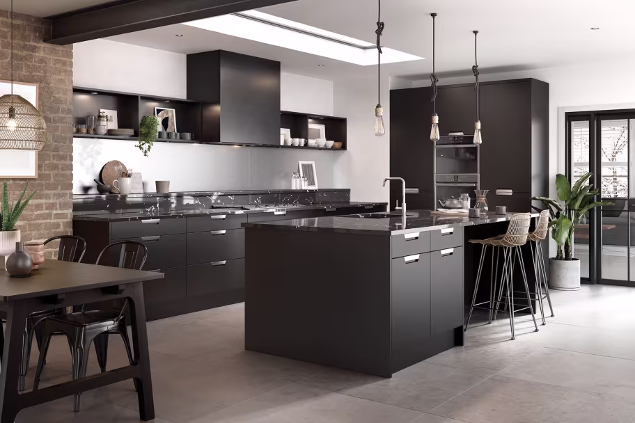 Segreto modern black kitchen with integrated handle replacement kitchen cupboard doors and drawer fronts