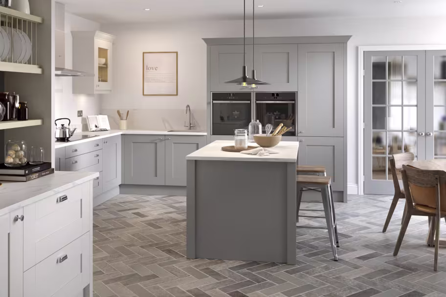Milbourne Dust Grey and Dove Grey Shaker kitchen replacement kitchen cupboard doors, cabinets and drawer fronts.