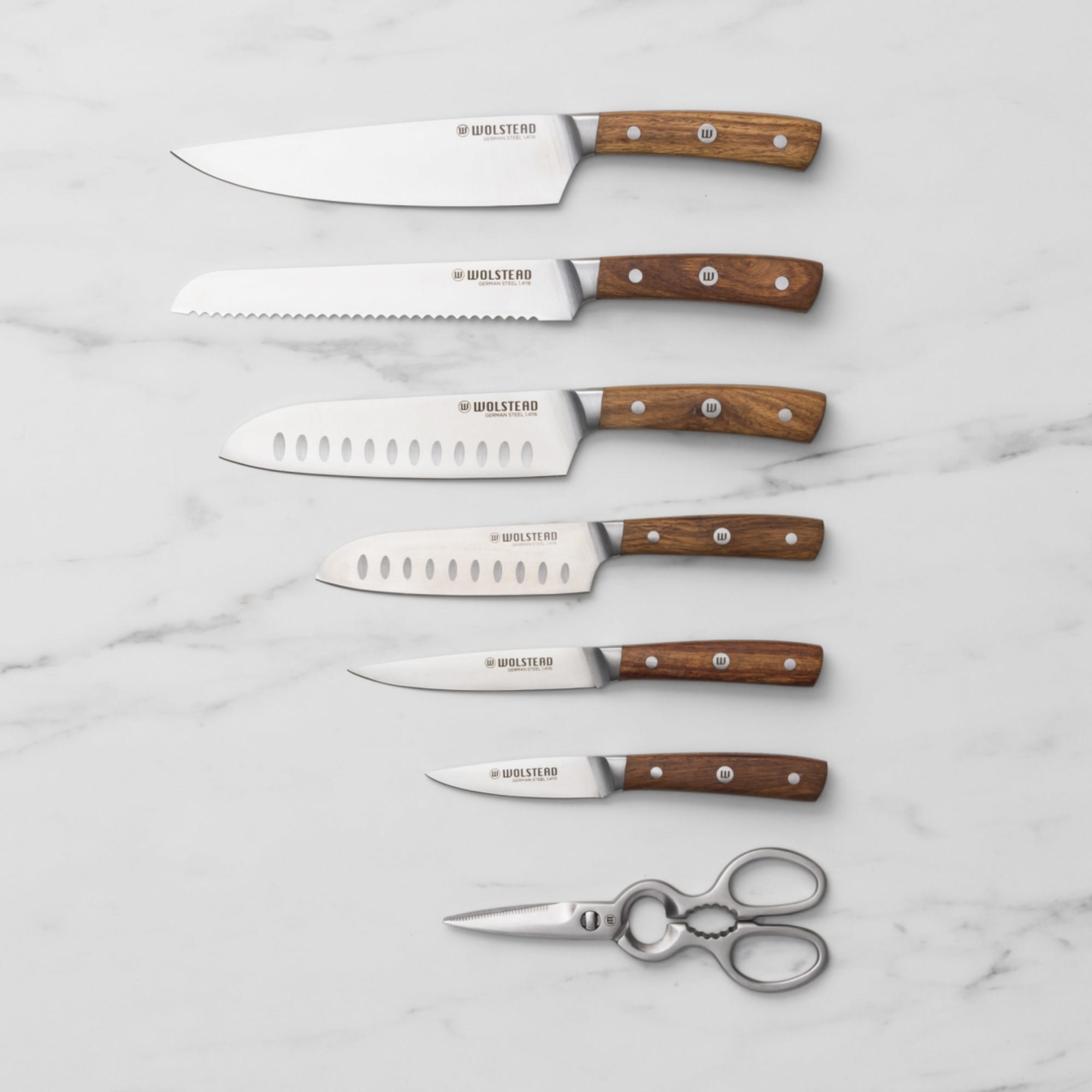 Knife Set German Steel Natural Wood Mirror Blade Kitchen Knives Chef  Santoku 3Pc