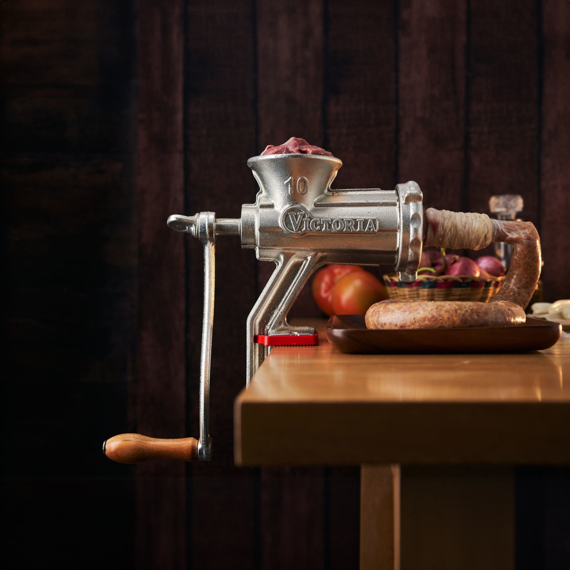 Victoria Meat Grinder #10 with Table Clamp, Tinned Cast Iron