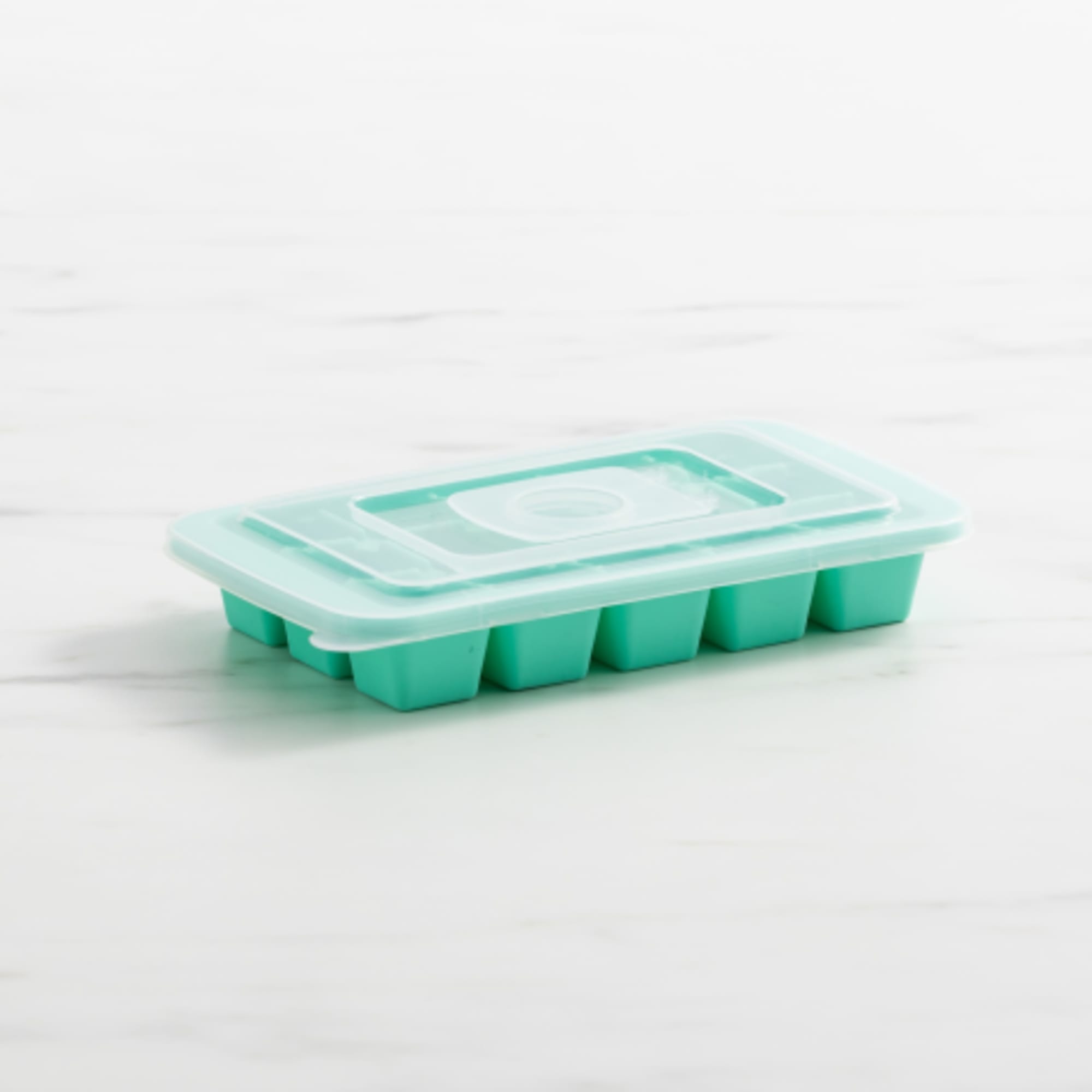 Yoove Ice Cube Tray With Lid and Bin- Silicone Ice Tray For Freezer | Comes  with Ice Container, Scoop and Cover | Good Size Ice Bucket (Green)