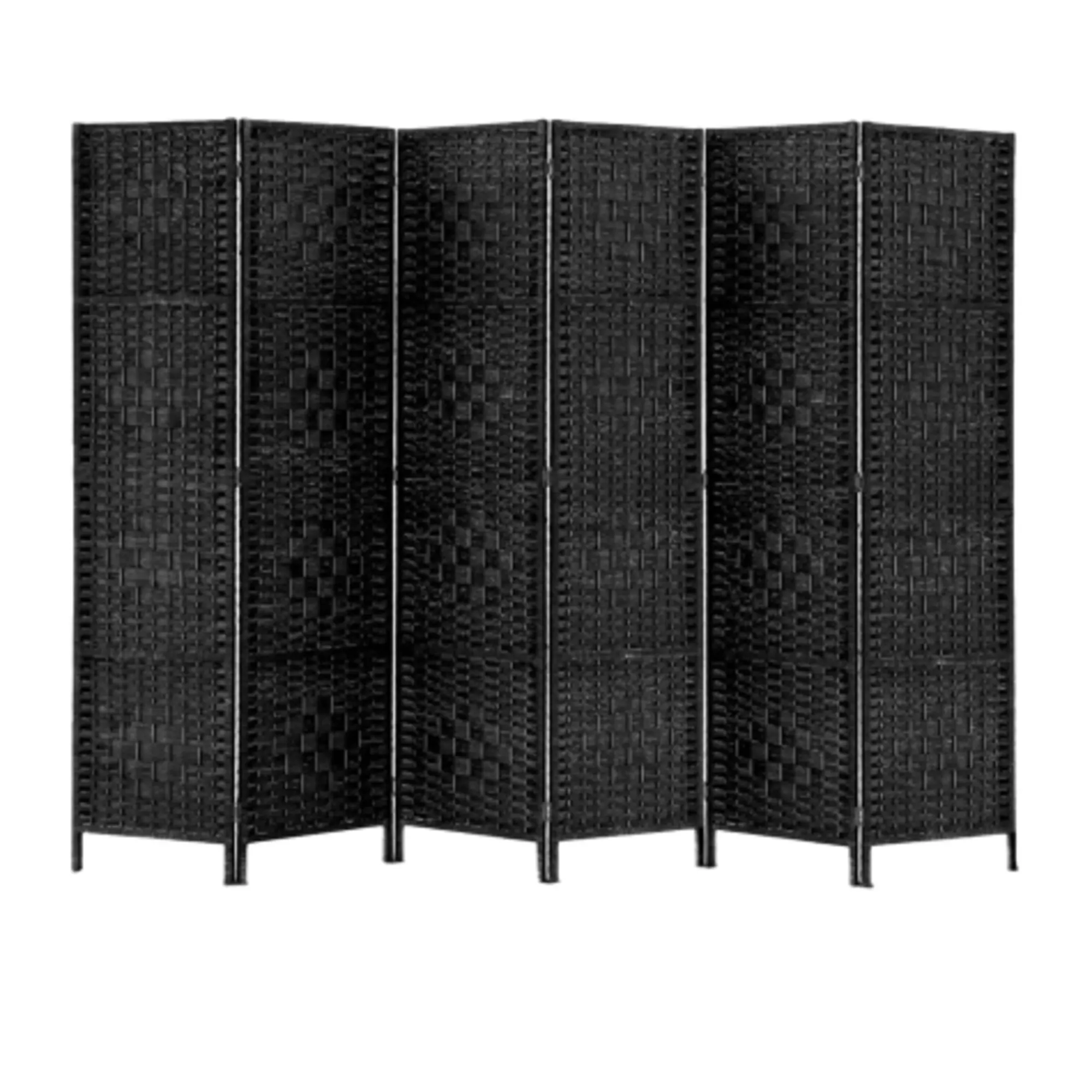 Artiss 6 Panel Rattan Room Divider Black Image 1