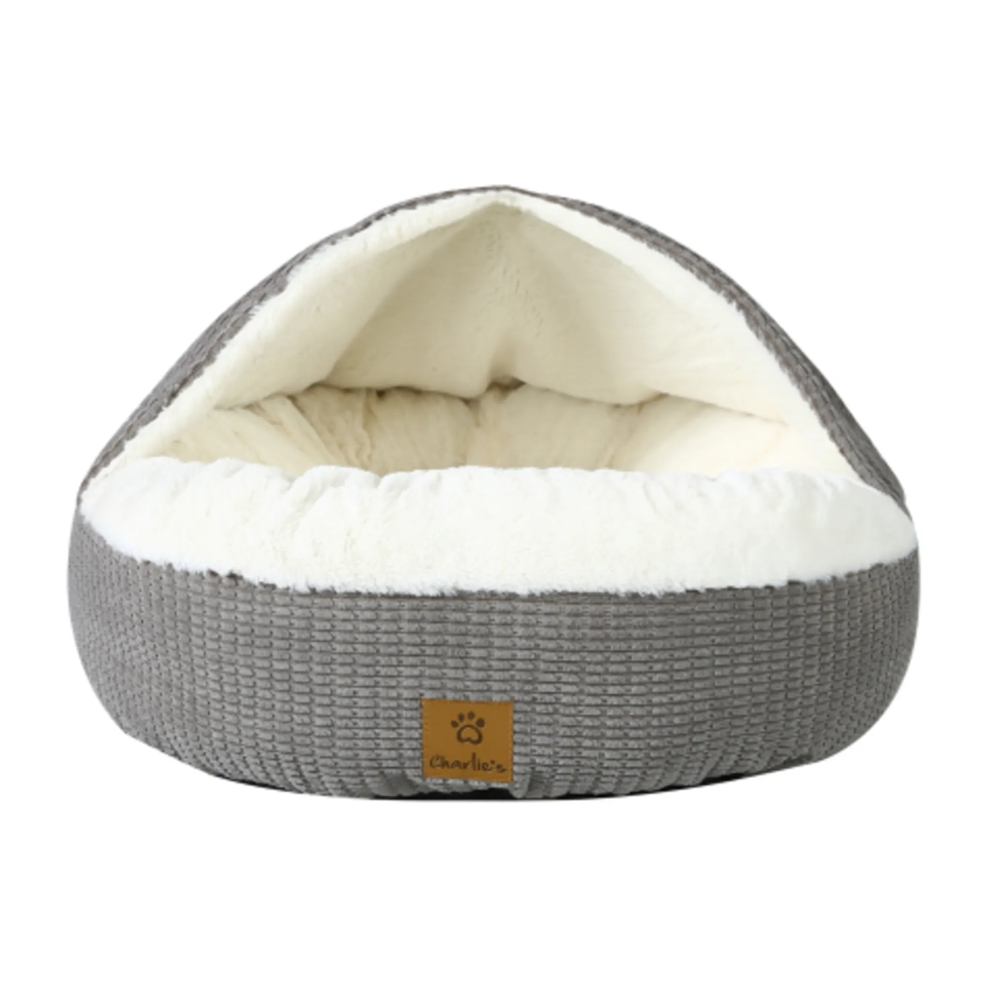 Charlie's Snookie Hooded Calming Dog Bed Medium Grey Image 1