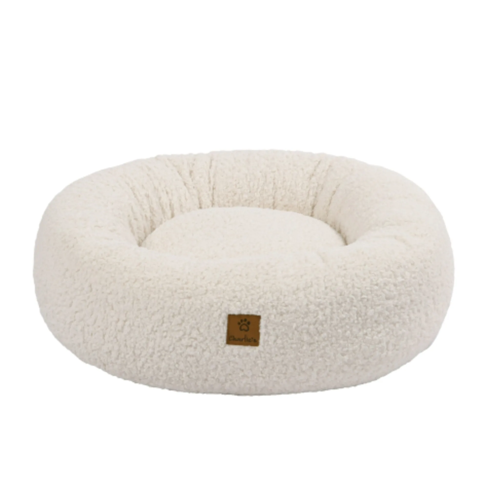 Charlie's Teddy Fleece Round Calming Dog Bed Large Cream Image 1