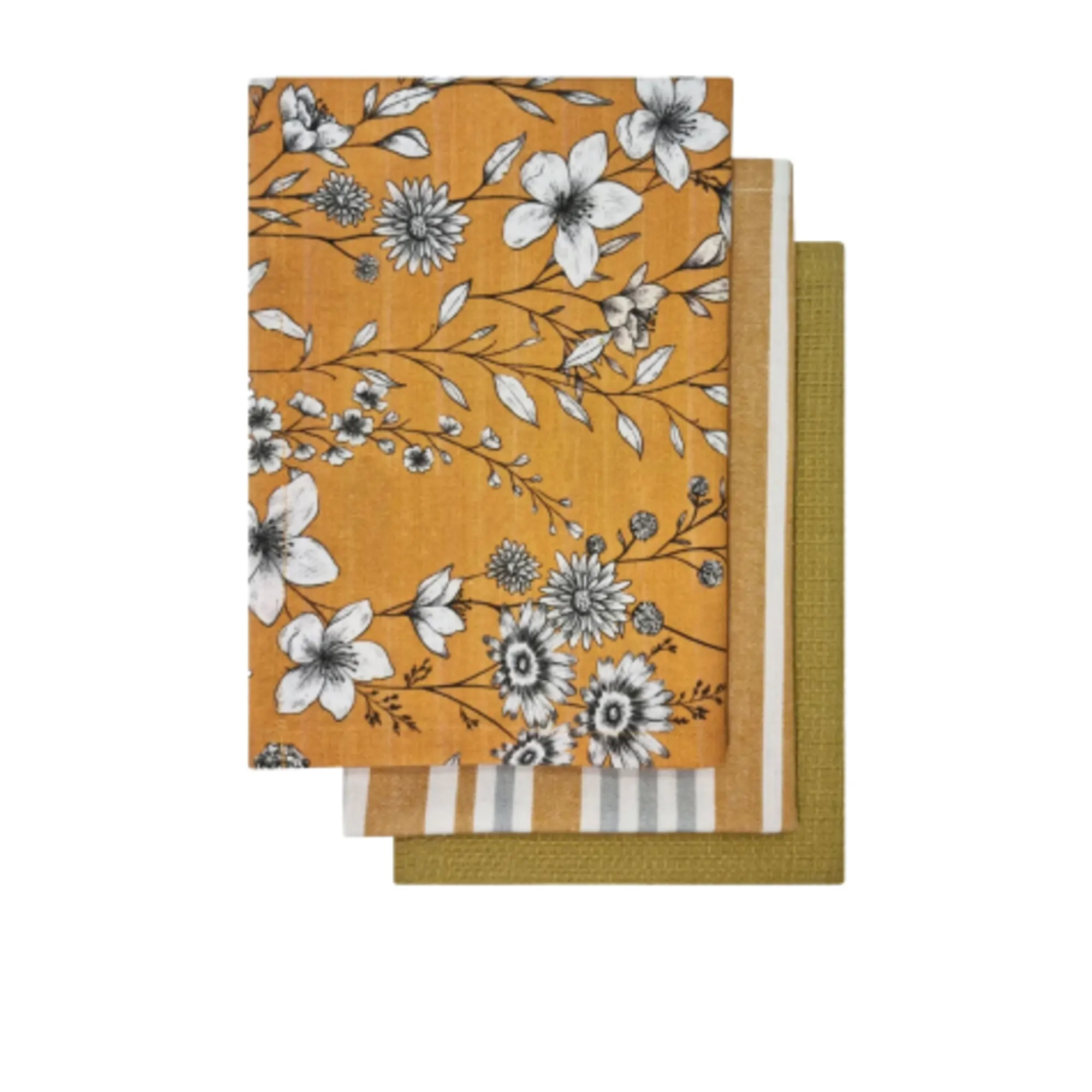 J.Elliot Home Blossom Tea Towel 3pk Mustard Image 1