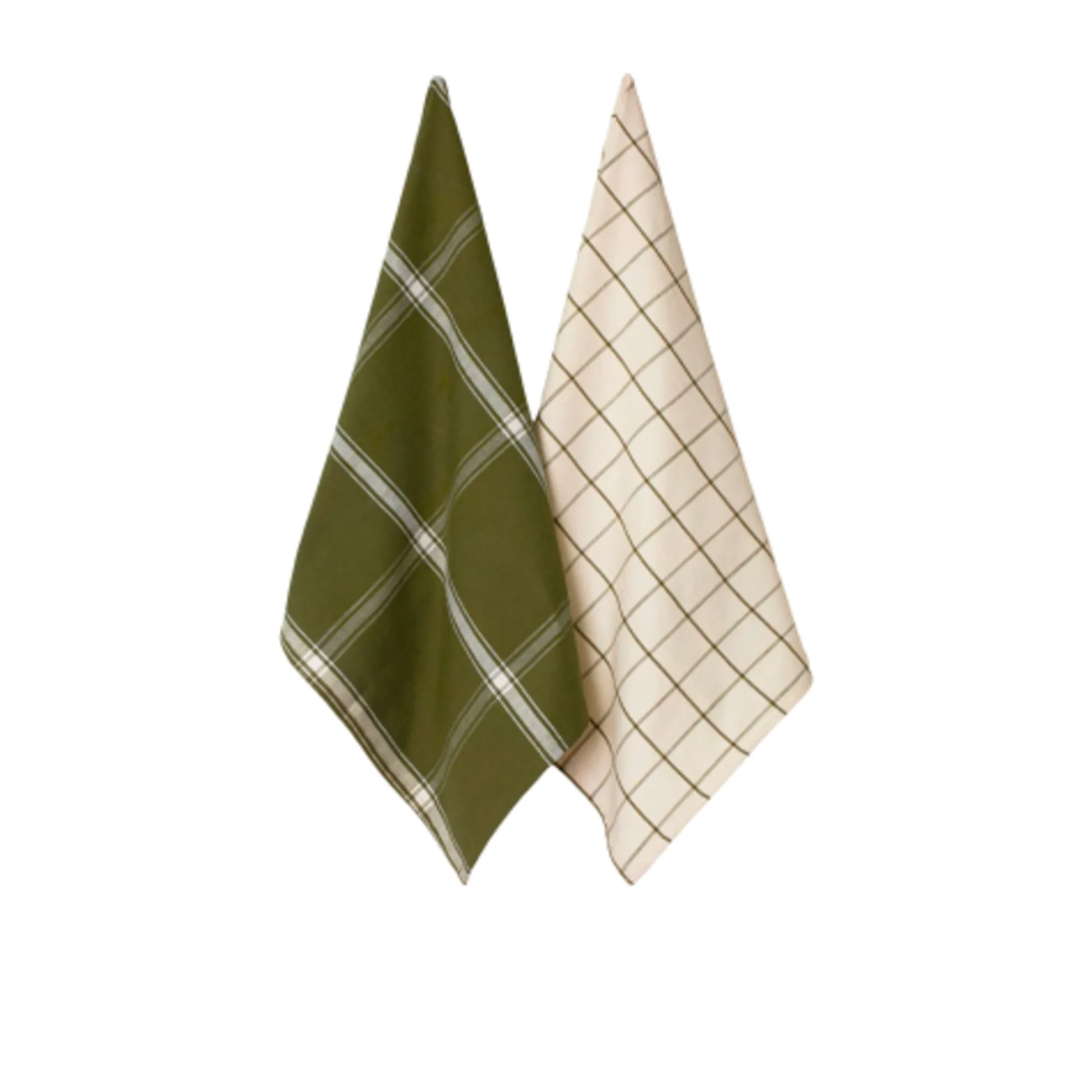 J.Elliot Home Check Tea Towel Set of 2 Olive and Sand Image 1