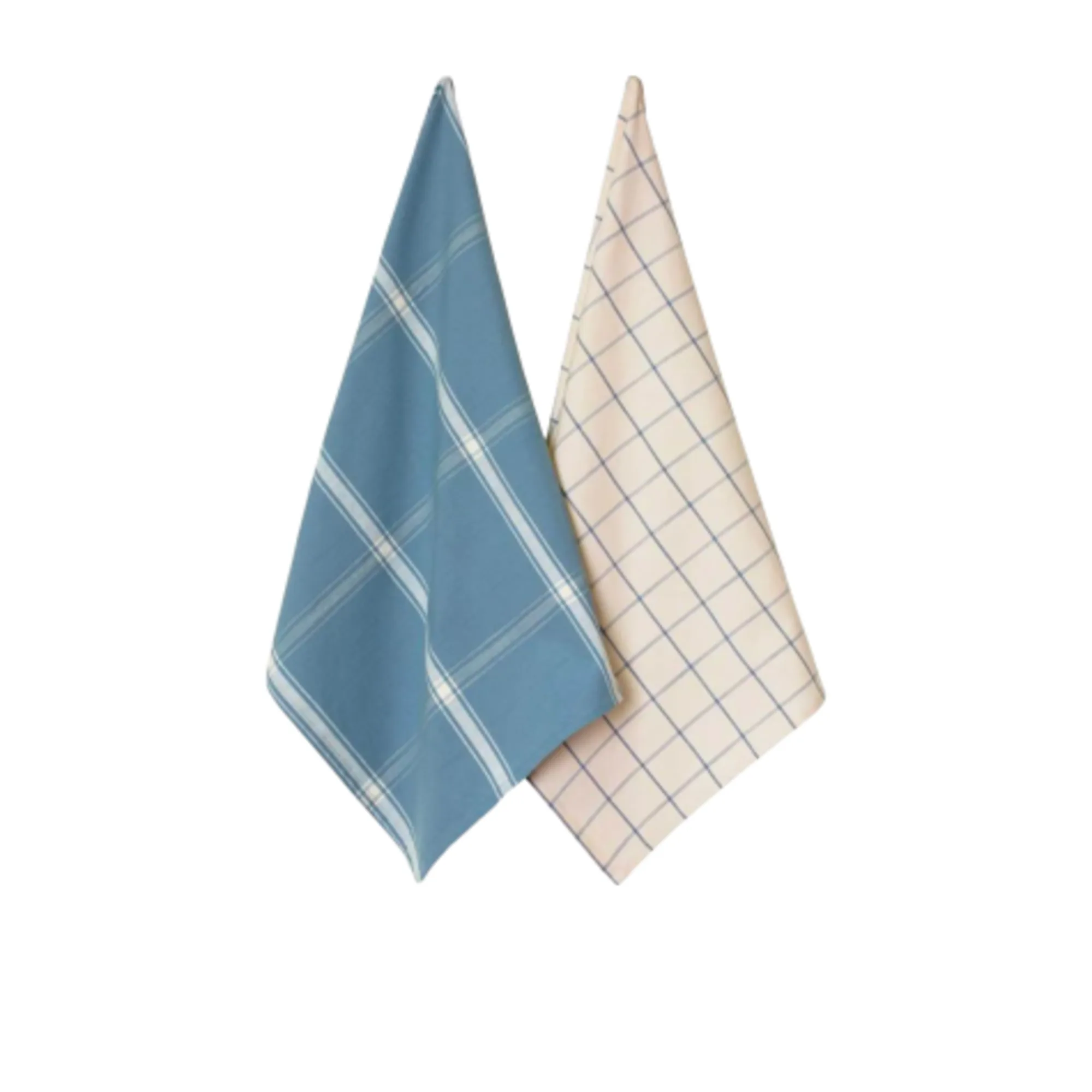 J.Elliot Home Check Tea Towel Set of 2 Steel Blue and Sand Image 1