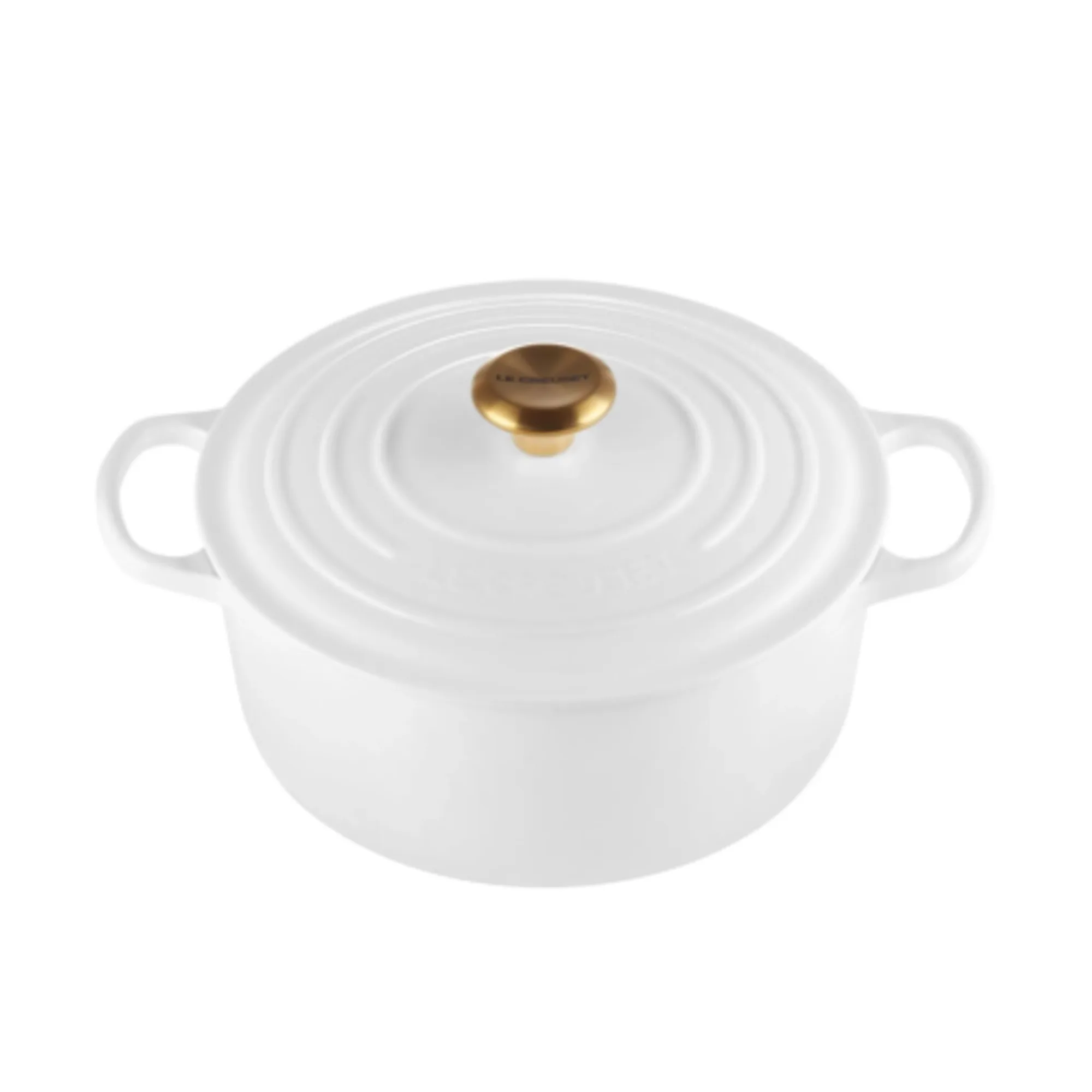 Le Creuset Signature Cast Iron Round Casserole 26cm - 5.3L White with Gold Knob Image 1