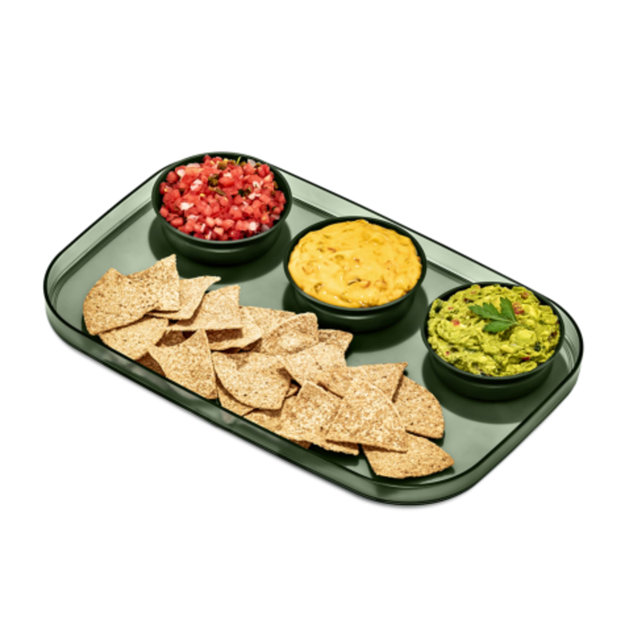 Madesmart Dipware Large Serving Tray with 3 Bowls Olive Green