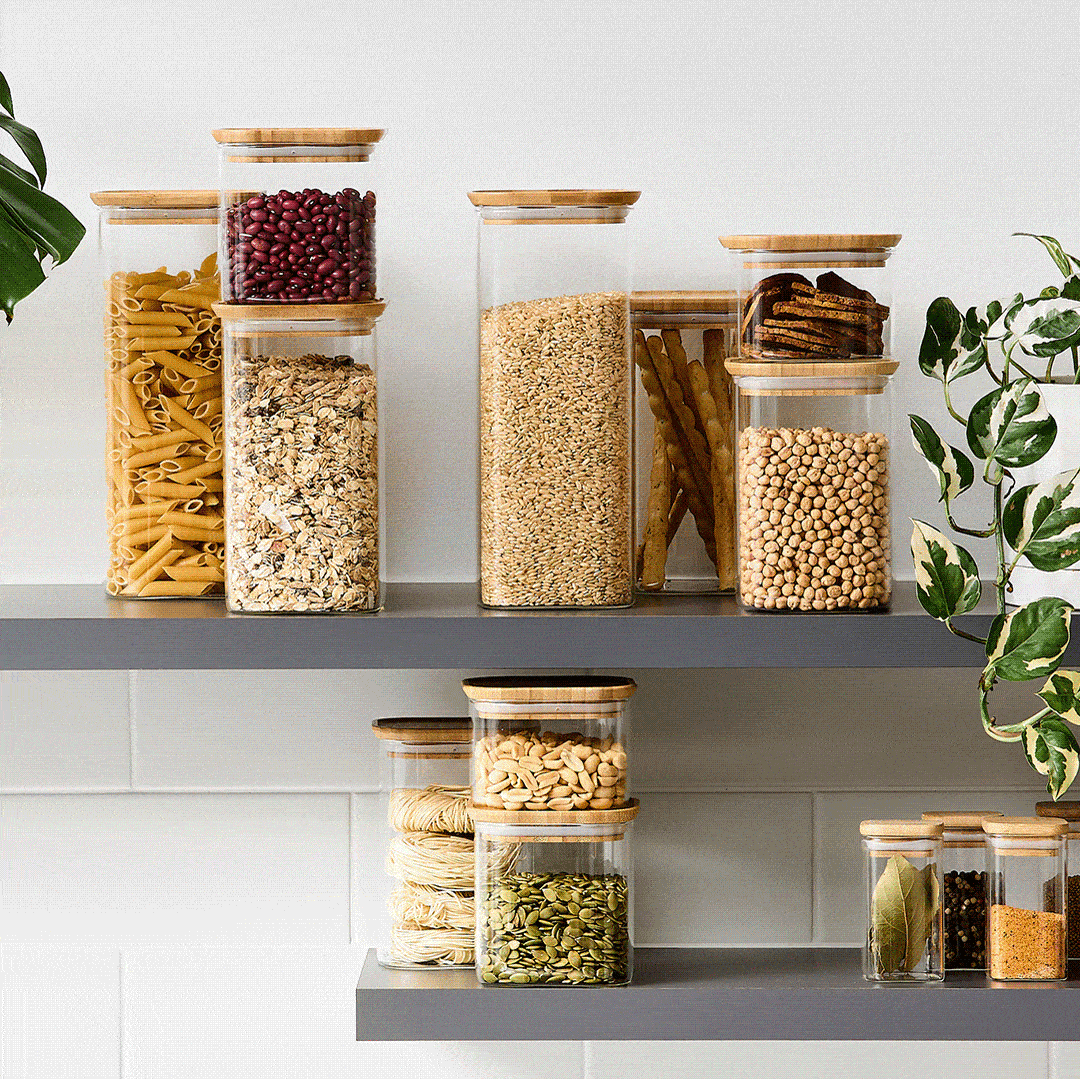 Kitchen Pro Eco Square Glass Canister with Bamboo Lid Set