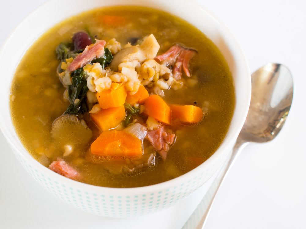 Ham hock soup made using the Le Creuset Steel Stock Pot