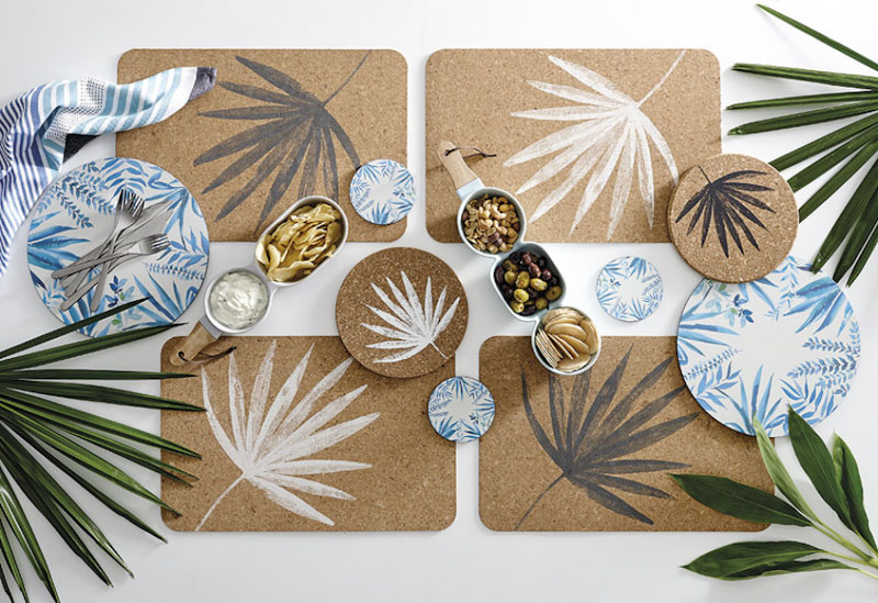 Ladelle Jade Palm Cork Placemats and Coasters