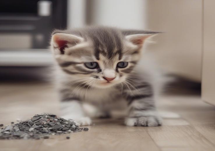 close-up of how to litter train a kitten in an apartment