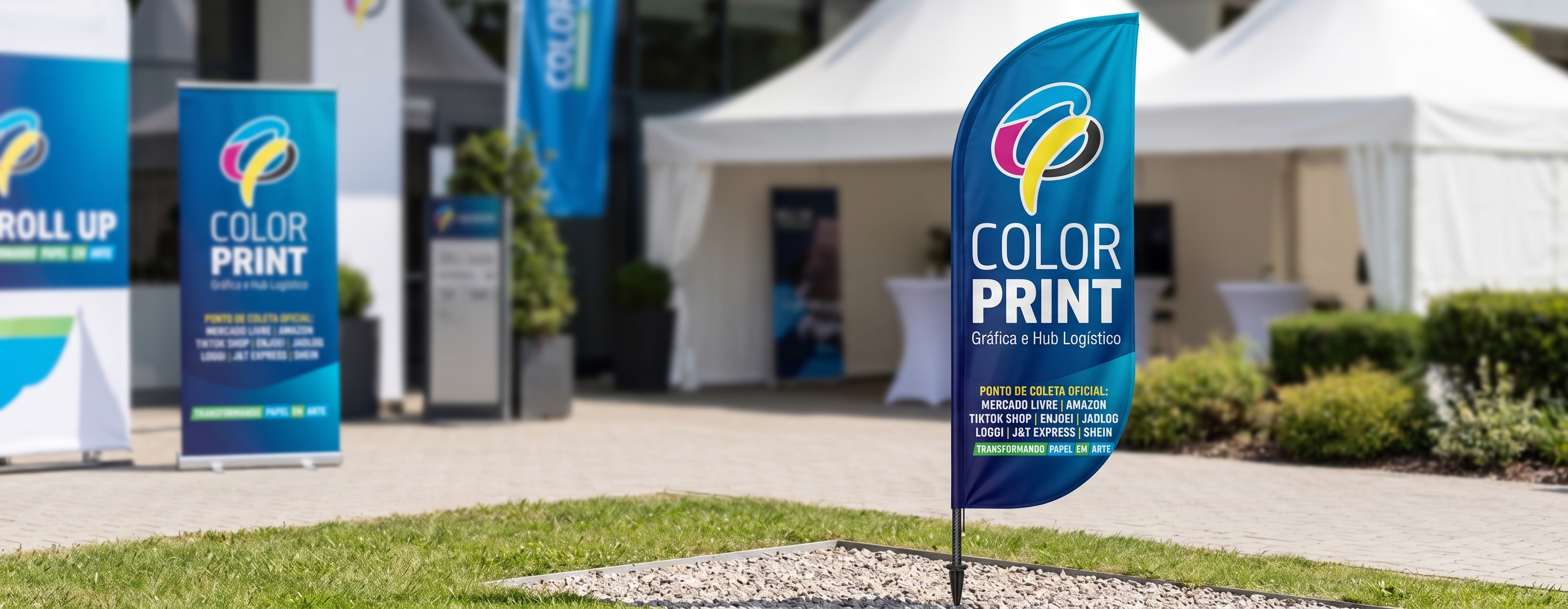 Wind Banner e Roll Up com estrutura resistente ao vento