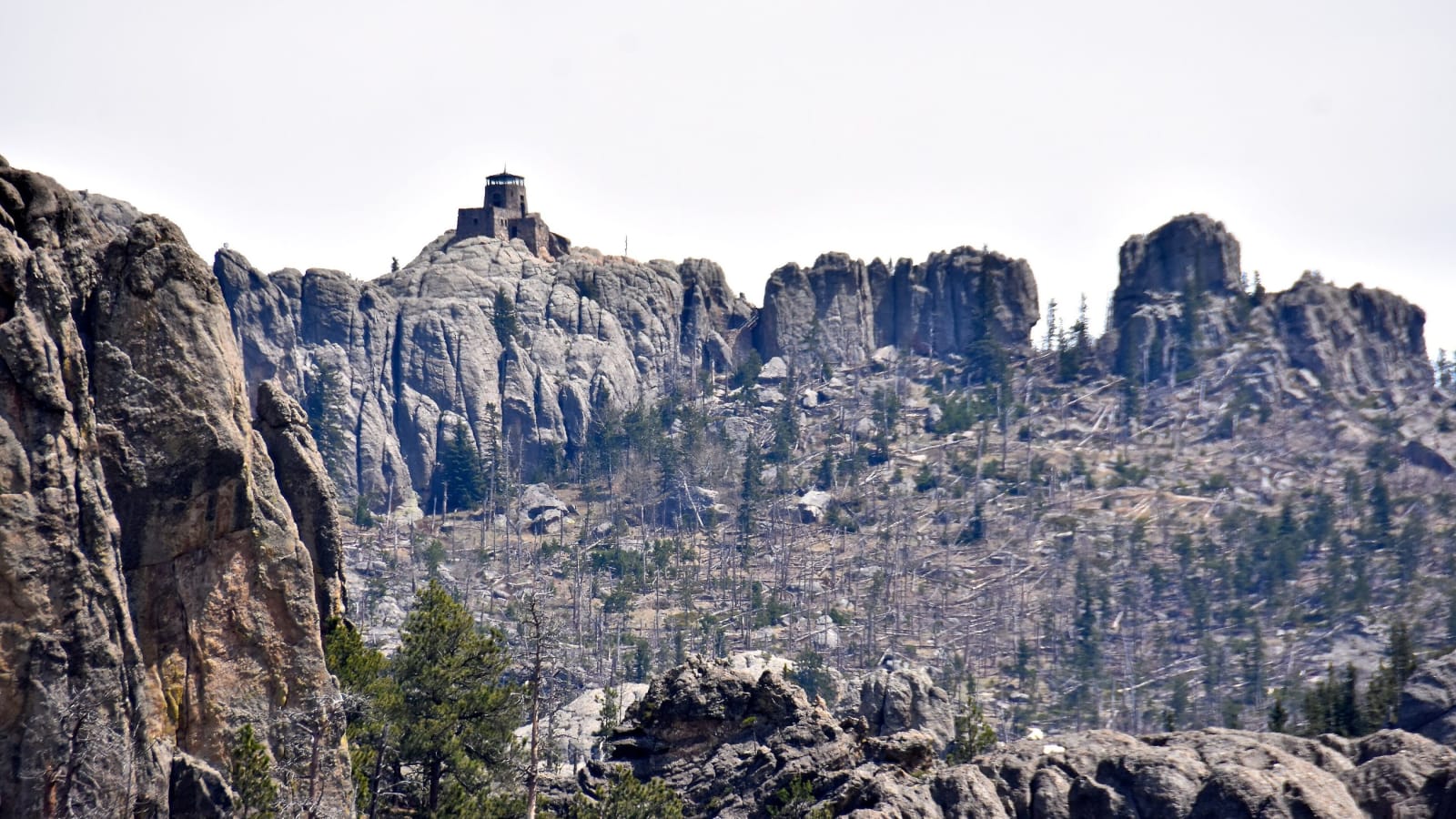 Granite spires of the Black Hills rising to Black Elk Peak, with its stone lookout on the summit