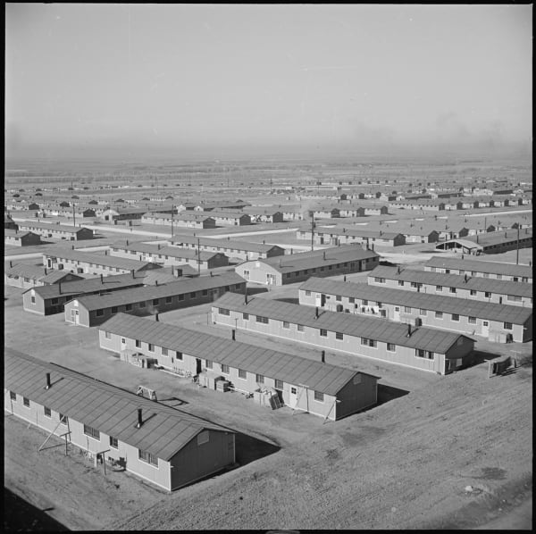 Rows of barracks at the Granada War Relocation Center, Amache, photographed by the War Relocation Authority