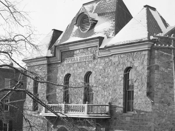 The Central City Opera House's stone front in winter, photographed for the Historic American Buildings Survey in January 1934
