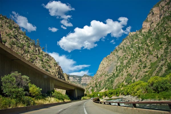 Interstate 70 on its viaduct through the walls of Glenwood Canyon