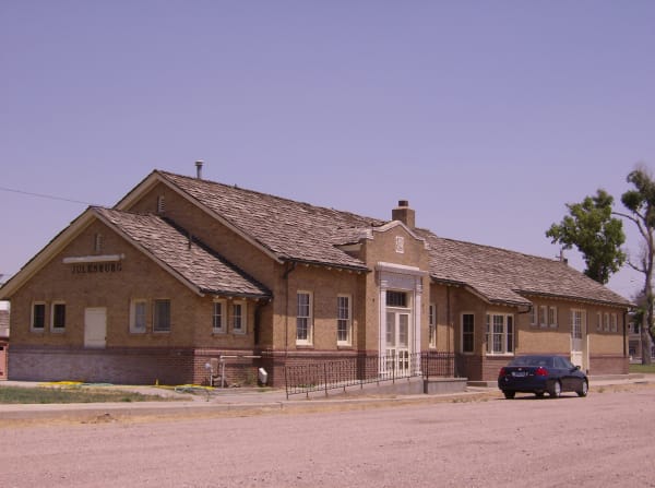 The brick Union Pacific depot at Julesburg