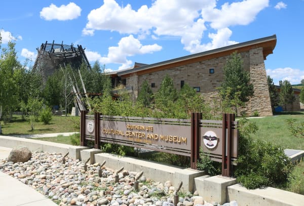 The Southern Ute Cultural Center and Museum in Ignacio, with its entrance sign