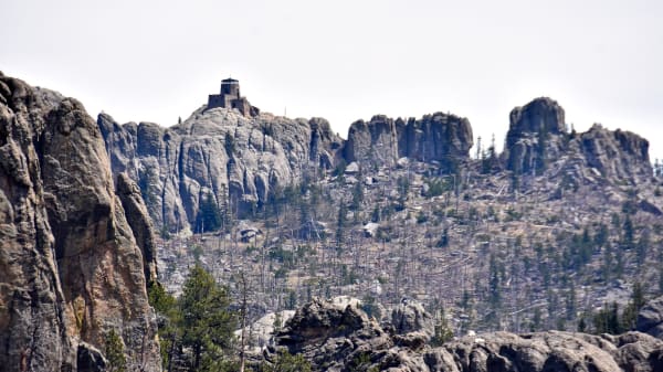 Granite spires of the Black Hills rising to Black Elk Peak, with its stone lookout on the summit