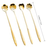 Gold-Tone Stainless Steel Floral Long Spoon Set, 4-Piece Decorative Coffee, Tea & Dessert Spoons with Flower and Heart D