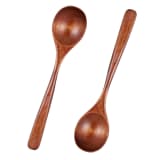 Thinp 2 Pcs Wooden Spoons for Eating, 7 Inch Wood Soup Spoons Long Handle Wood Teaspoons Woods Table Spoon