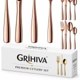 16 Pcs Rosegold Mirror Polish Stainless Steel Cutlery Set for Dining Table with Spoons and Forks Set + Butterknives - Th