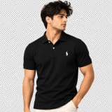 Men's Solid Black Polo T-Shirt thumbnail 3